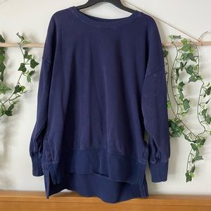 Navy Blue Distressed Oversized Crewneck Sweatshirt